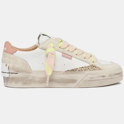 CRIME LONDON DAMENSCHUH LEDER WEISS SOHO CREME+ROS