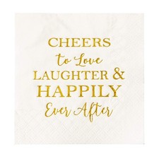 3-Ply 50 Count Bridal Shower Napkins Disposable Cocktail Napkins Gold Foil Te...