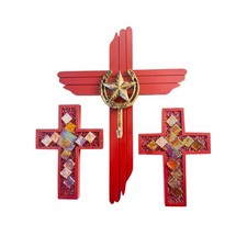 Set of 3 Western/Boho Cross Wall Decor   Red