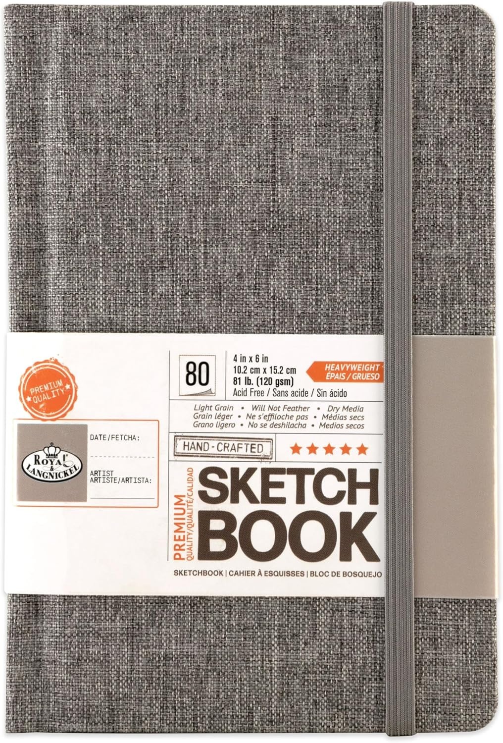 Artist Sketch Book 4"" x 6"" Grey Fabric Hard Back Cover A6 120gsm Drawing Paper