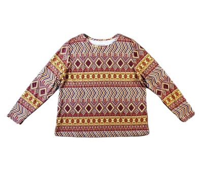 Bedford Fair Women's Blouse Top Petite Large Southwestern Bohemian Hippie Aztec