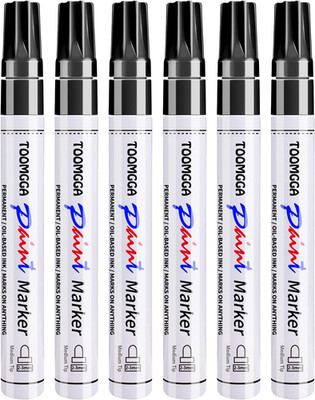 Black Paint Pens Permanent Paint Markers - 6 Pack Oil Based Marking Pens, Medium