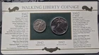 1942 P Walking Liberty Half Dollar + 1992 1 oz Silver Dollar Coinage PCS Panel