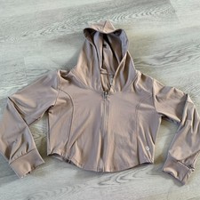Women's Athletic Jacket Full Zip Hooded Beige Gym Workout Jacket Size Medium