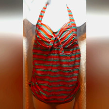 Maternity Motherhood Tankini, Women, Beach Bump, Red Striped, Large, Ocean, Pool