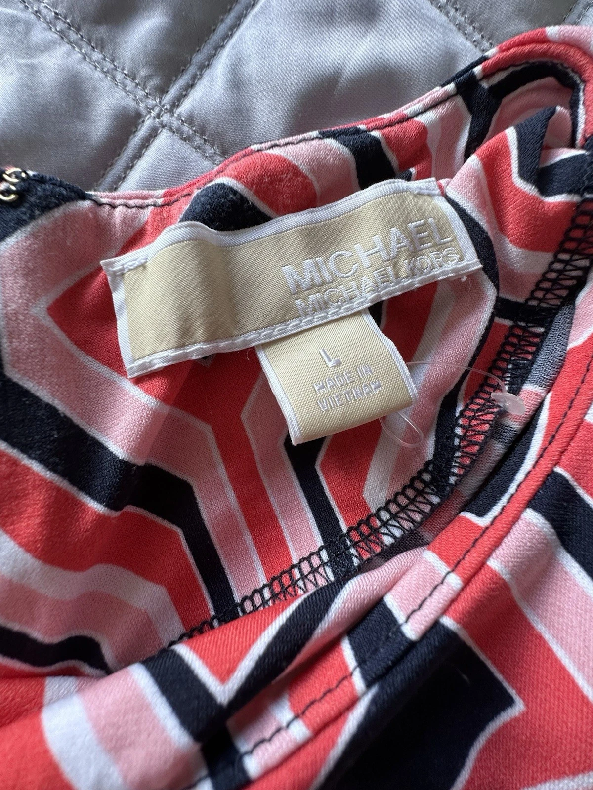 Michael Kors mini abito grafico grande corallo blu navy bianco e rosa