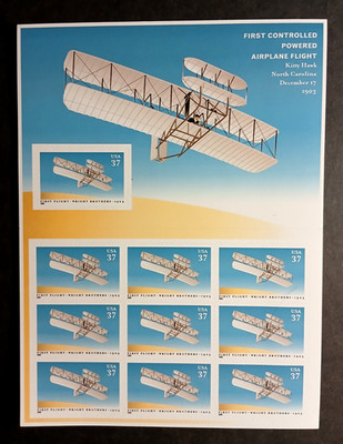 US Sheet - Scott# 3783 MNH Complete Pane of 10 First flight of The Wright Bro's