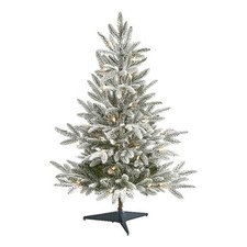 Nearly Natural 3ft Flocked Manchester Spruce Christmas Tree w/ 50 Lights