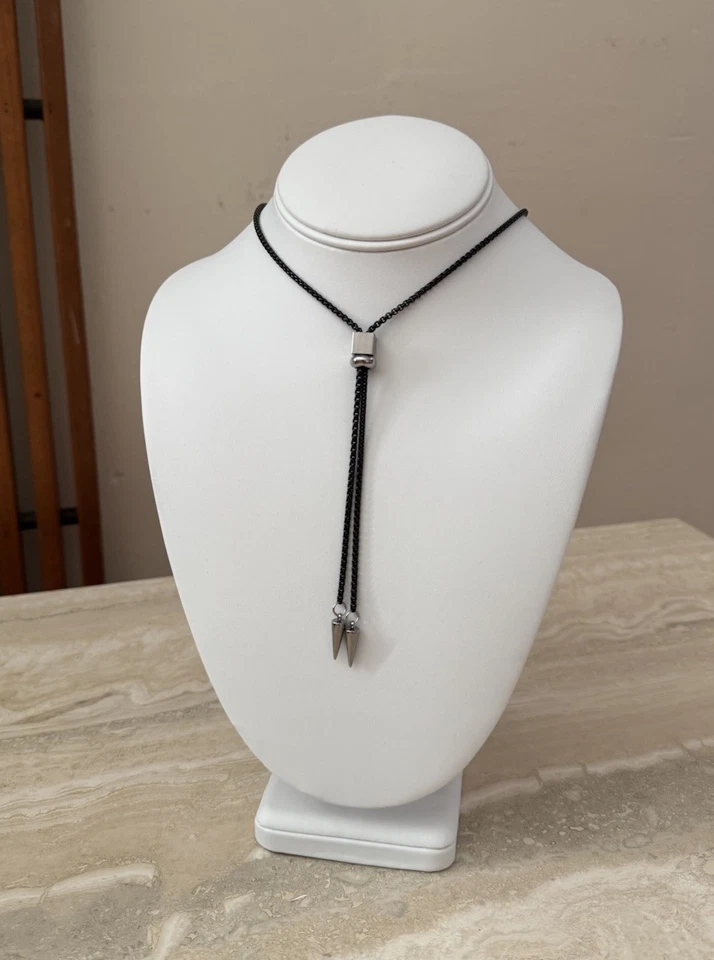 Black And Silver Spike Chain Bolo Tie Necklace - Image 2 of 4