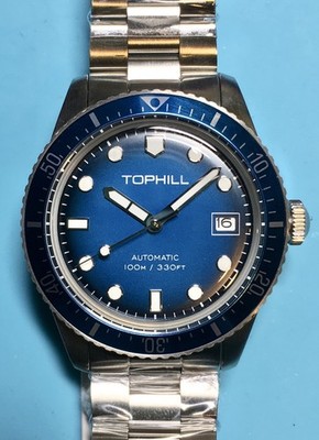 TOPHILL 40MM BLUE FUME DIAL AUTO DIVER SEIKO TMI NH35 STAINLESS SUPERLUMINOVA