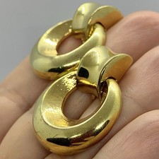 Vtg Shiny Goldtone Chunky Door Knocker Hoop Statement Earrings Clip Large Dangle