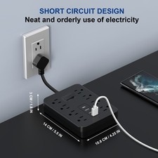 Wall-mountable 12in1 US Power Strip with USB Ports 8 AC outlets Surge Protector