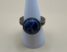 Vintage 925 Sterling Silver Round Blue Stone Ring / Size 9  