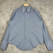 Vintage 70s Arrow Kent Mens Blue White Striped Dress Shirt French Cuff 16.5-34