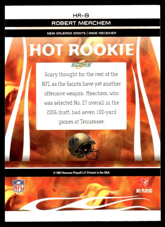 2007 Score Hot Rookies Robert Meachem New Orleans Saints #HR-8 - Image 2 of 2