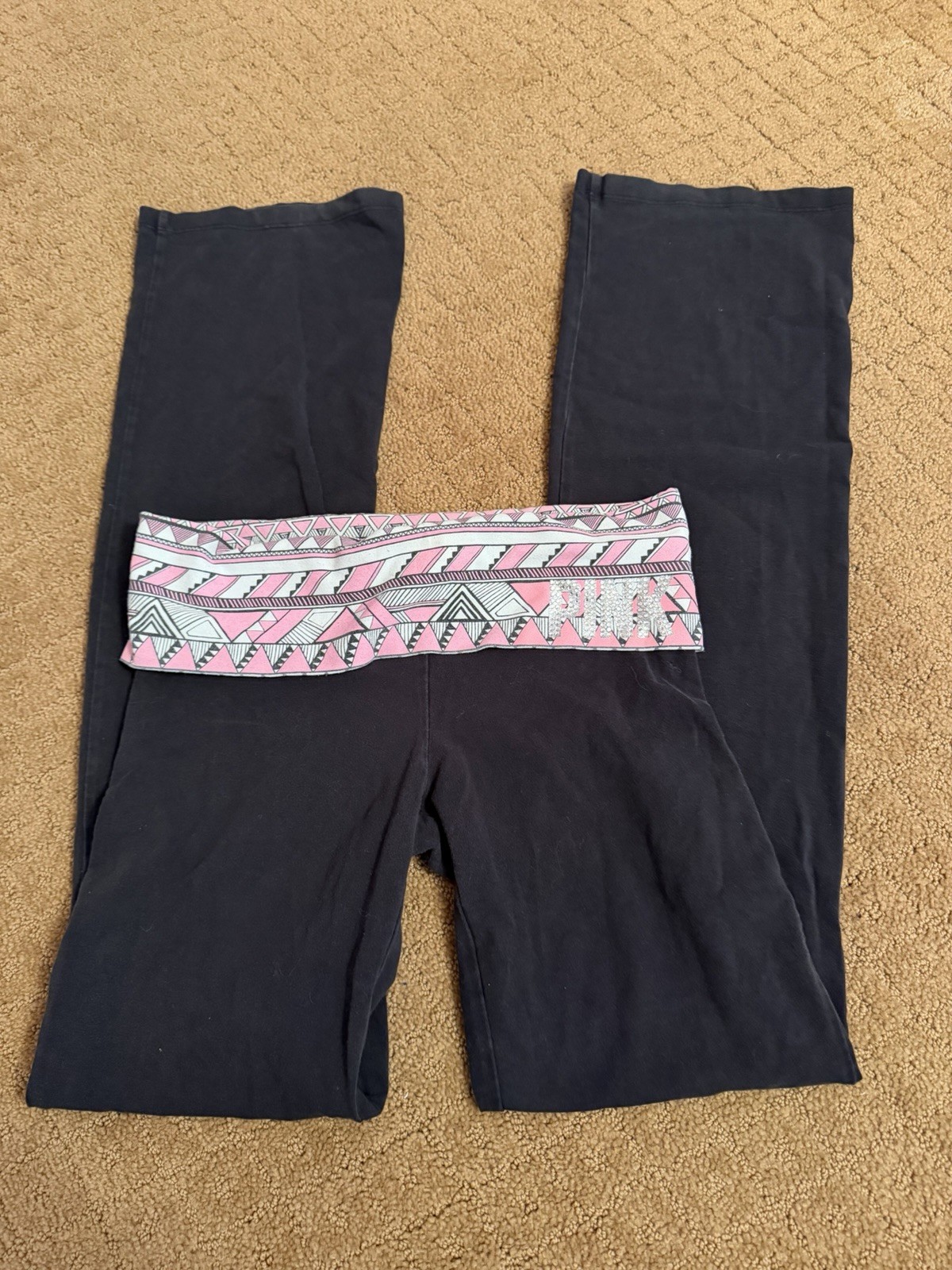 Victoria Secret/Pink Silver And Pink Design Fold Over Flare Pants Size Small Y2K