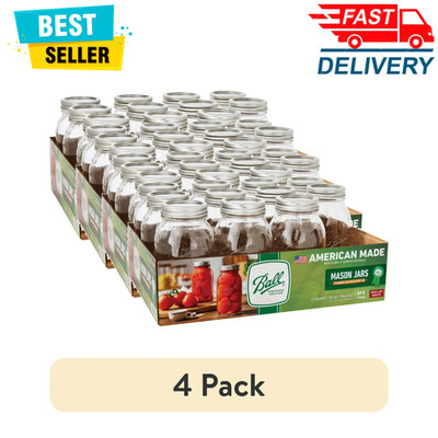 Ball 32oz Mason Jars, Regular Mouth, 48 Pack, Glass Canning Jars w/ Lids & Bands