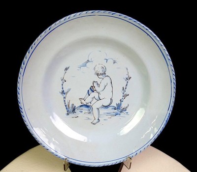 Holland Porcelain Hand Drawn Cherub With Bow & Arrow Antique 8 3/4'' Plate 1920s
