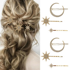 6 Pieces Rhinestone Stars Moon Hair Clips Vintage Star Hairpins Crystal Decorati