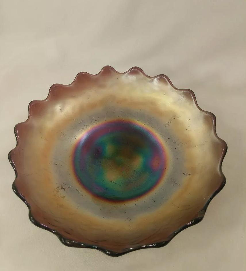 Vintage Westmoreland Amethyst Glass Fruit Bowl in Fruit Salad Pattern 12x9 Inches