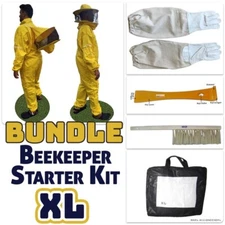 XL Adult Bee Suit Bundle - Gloves, Hive Tool & Brush | Removable Veil | Yellow