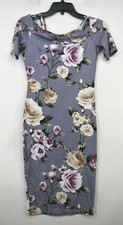 Fashion Nova Women Floral Print Short Sleeve Scoop Neck Stretch Sheath Dress S