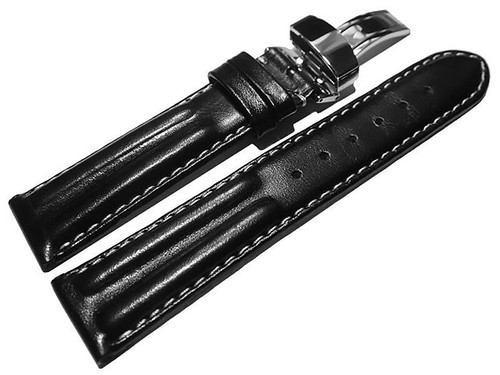 Bracelet De Montre En Cuir De Veau Noir, Rembourré, Largeurs 18-24mm, Neuf Avec étiquettes