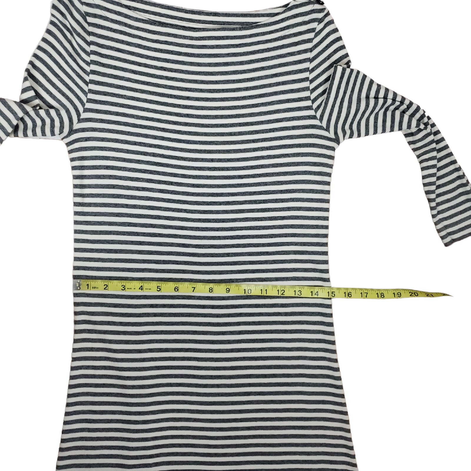 Tory Burch Pima Cotton 3/4 Sleeve Tee Shirt Dress XS Boat Neck Striped Logo Gray thumbnail 13