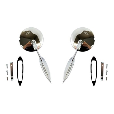 Pair Round Bowtie Teardrop Door Side Mirrors w/ Hardware For 1963-1964 Impala