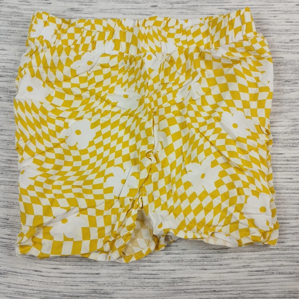 Nuevo Pantalones Cortos Rue 21 Para Mujer Amarillo Cuadros Elastizados Talla Mediana Verano Divertidos Informales Foto 3 de 4