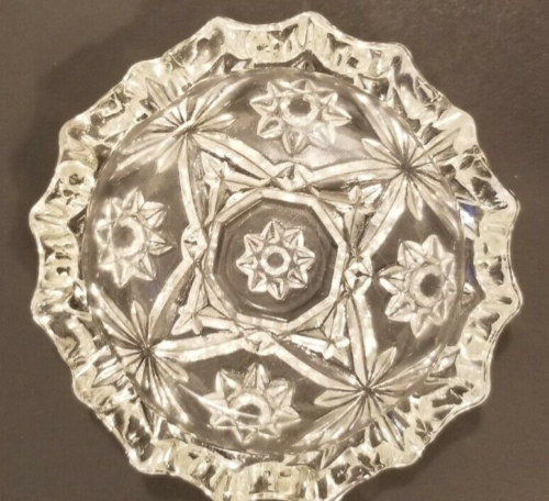 Vintage Heavy Lead Cut Clear Crystal Cigar Cigarette Ashtray 4" Round 4 Rests