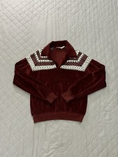 Vintage Probe Velour Velvet Maroon Polo Pullover Shirt Disco 60s 70s Medium Vtg