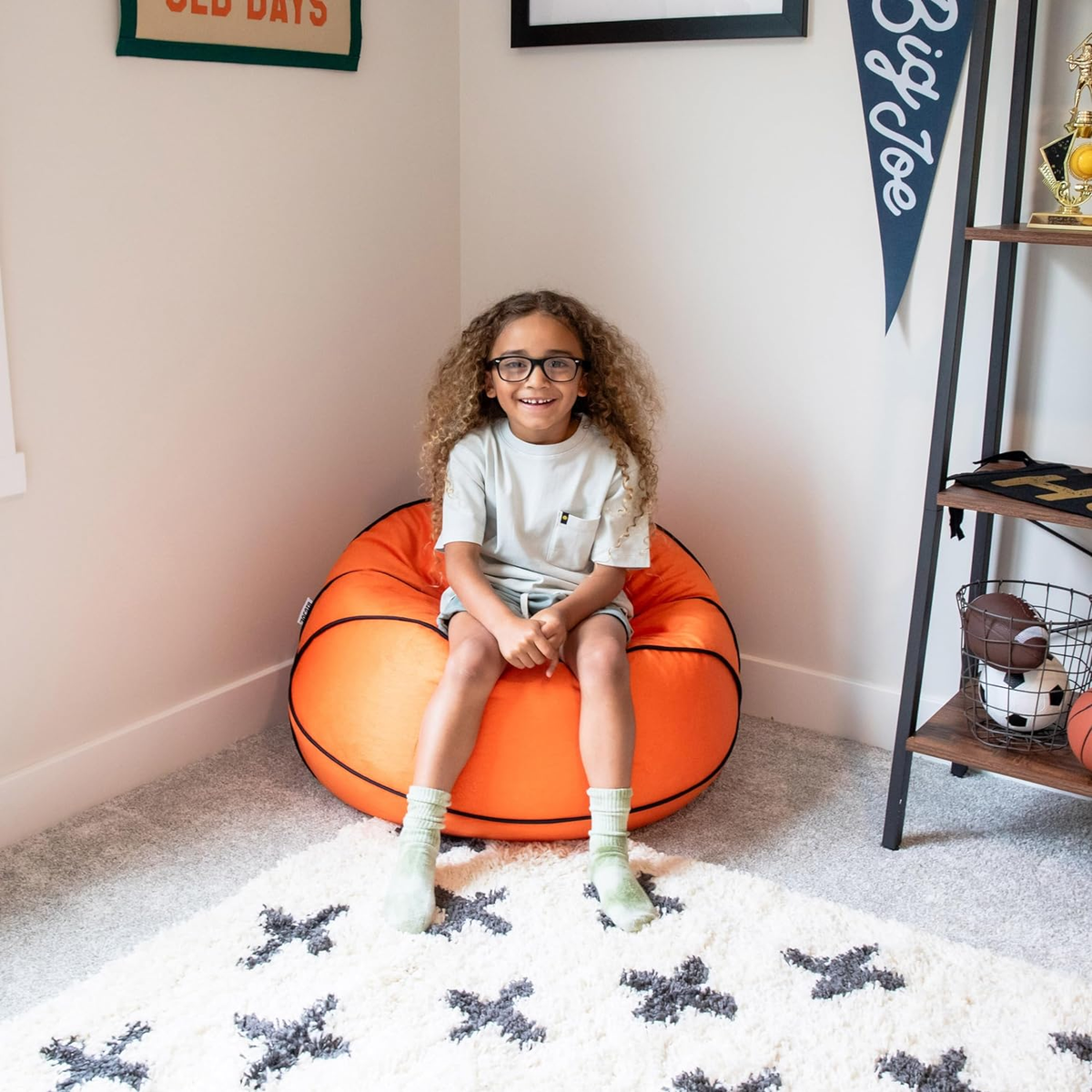 Sports Ball Bean Bag Chair, Basketball Plush, Soft Polyester