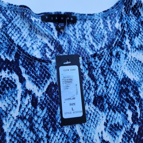 Splendido abito nuovo con etichette TIANA B blu bianco pelle di serpente cambio manica corta elasticizzato taglia L - Foto 14 di 15