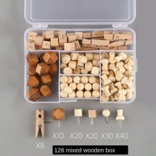 128Pcs Geometric Shape Pushpins Decorative Studs Wooden Push Pins Thumb Tacks