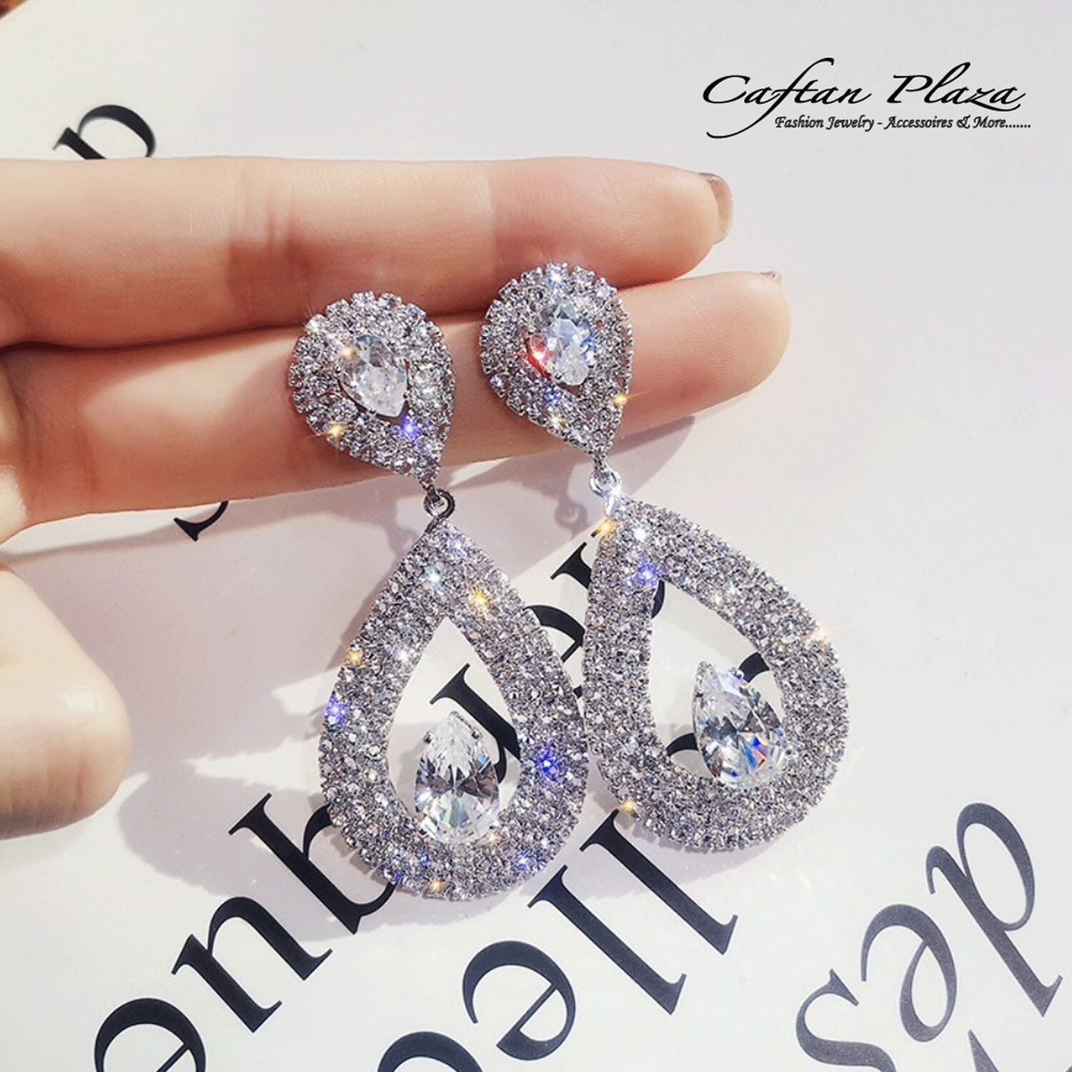 Large Earrings Vintage XXL Rhinestone Zirconia Bridal Jewelry White Wedding