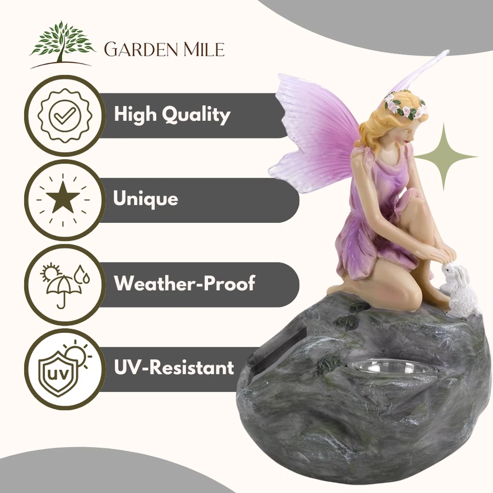 Solar LED Garden Ornaments Fairy 3pc Set Nymph Statues Light Up Angels 14cm - Image 3 of 4