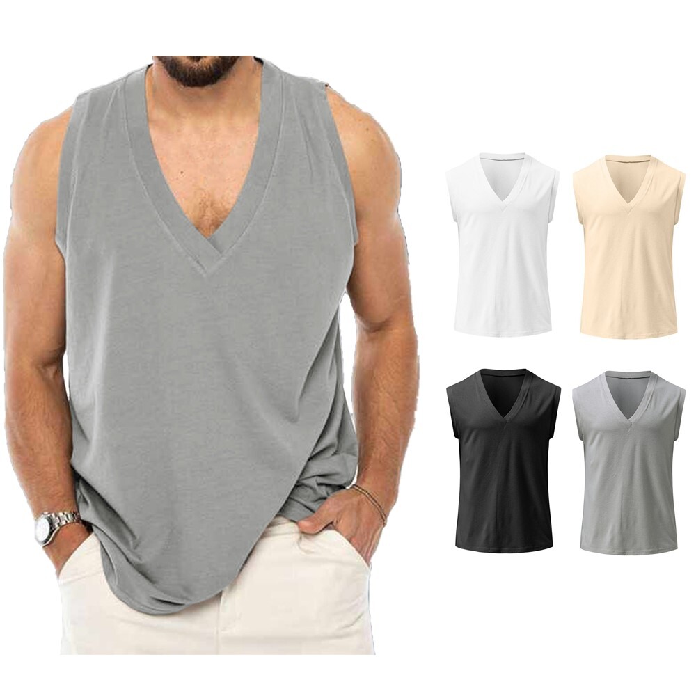 Men's Sleeveless V Neck Muscle TShirt Solid Color Casual Dry Fit Tank