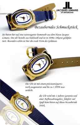 Ovale Jacques Lemans Damenuhr JL-670 blau 10 Micron vergoldet
