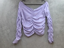 Elodie Size L Womens Top Purple Ruched Crop Long Sleeve Blouse NWT