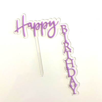 Acryl Cake Topper Happy Birthday Vertikal Buchstaben Design Lila Deko Idee