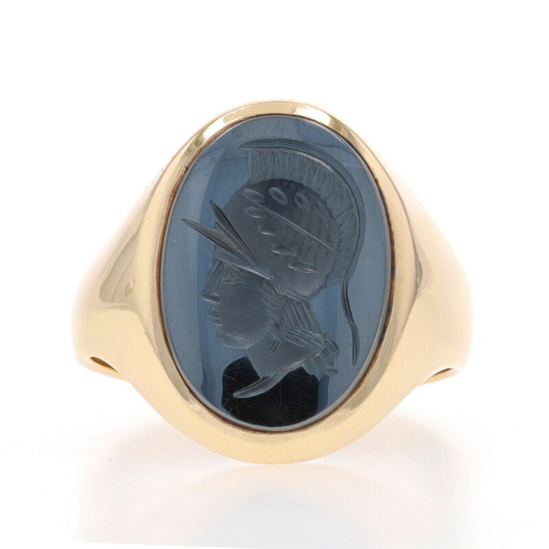 Yellow Gold Hematite Ancient Warrior Men's Ring 10k… Gem