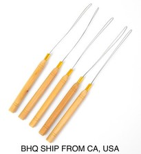 Pack of 5 Wooden Handle Hair Extensions Loop Needle Threader Pulling Hook Tool