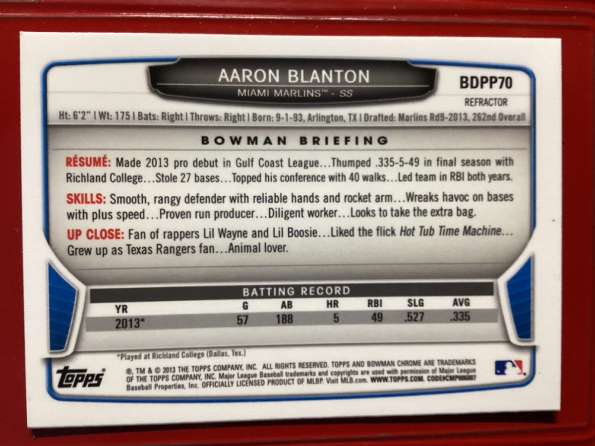 Aaron Blanton 2013 Bowman Chrome Draft Draft Refractor #BDPP70
