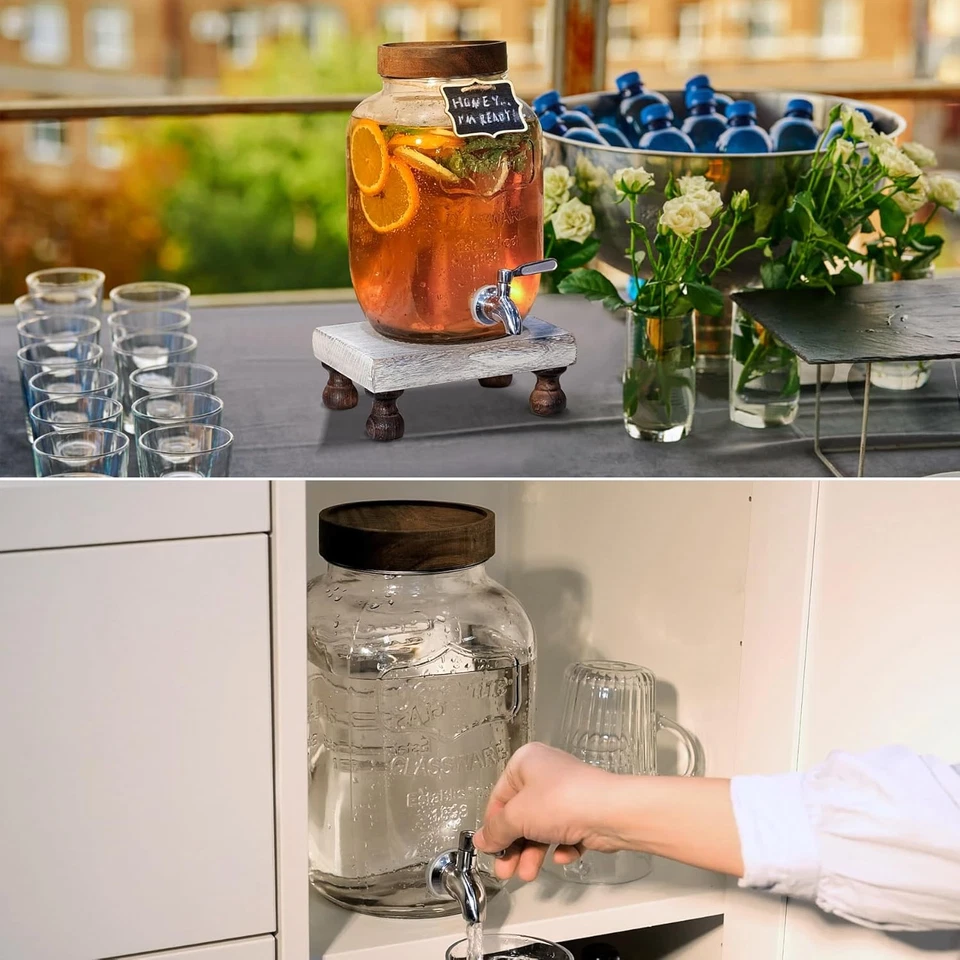 Dispensador de bebidas de vidrio para fiestas, dispensador de bebidas de 1 galón con grifo sólido Foto 4 de 4