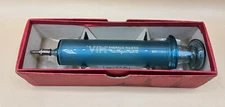 RARE Antique 1930s 50cc Lg VIM Emerald No 850 Medical Syringe Blue/Green Glass