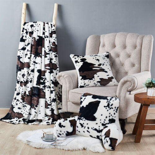 Cow Print Faux Fur Throw Blanket Double-Sided - Warm Fluffy Blanket Farmhouse - Picture 5 of 78