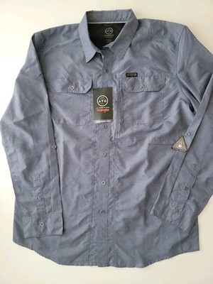 NEW Wrangler ATG Shirt Mens L Blue-Gray All Terrain Gear Long Sleeve UPF Outdoor