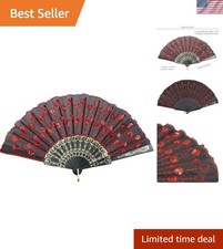 Elegant Handmade Peacock Pattern Folding Hand Fan with Embroidered Flowers