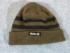 Boys Hurley Winter Hat Beanie Green w/ Black Stripes Skateboard Y2K Outdoor EUC